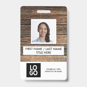 Rustic Wood Custom Employee Photo Name ID Badge
