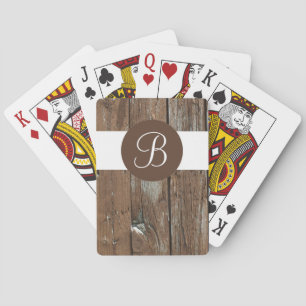 Rustic wood custom monogram playing cards