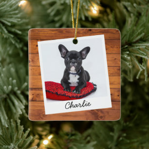 Rustic Wood Custom Pet Cat Dog Photo  Ceramic Ornament
