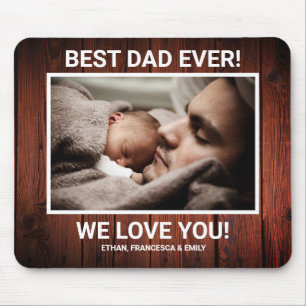 Rustic Wood Custom Photo Best Dad Ever Mouse Mat
