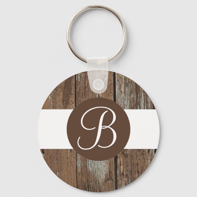 Rustic wood customisable monogram keychain (Front)