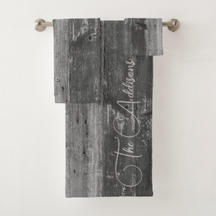 Rustic Wood Customised Family Name Bath Towel Set