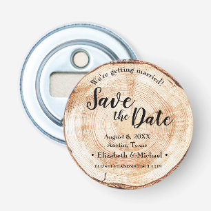 Rustic Wood Cut Disc Wedding Save the Date Bottle Opener