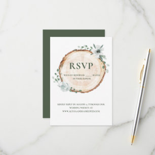 Rustic Wood Cut Sage Watercolor Wedding website RSVP Card