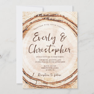 Rustic Wood Cut Slice Customisable Wedding Invitation