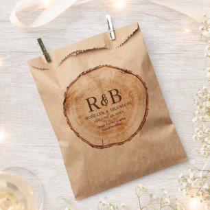 Rustic Wood Cut slice Print Monogram Thank you Favour Bags
