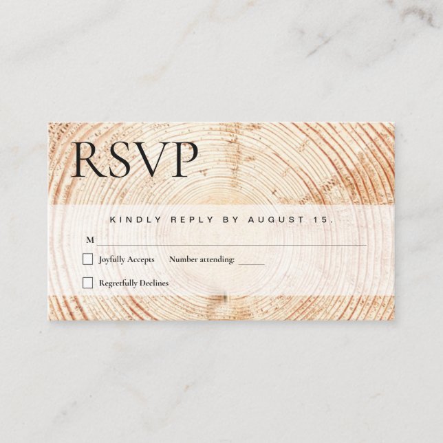 Rustic wood cut slice wedding rsvp  enclosure card (Front)