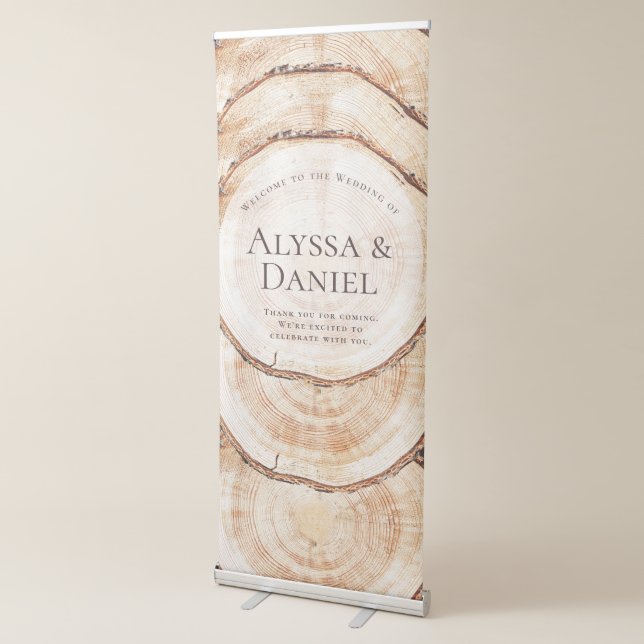 Rustic Wood Cut Slice Welcome to the Wedding Retractable Banner (3/4)