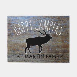 Rustic Wood Cute Camping Elk Happy Campers Doormat
