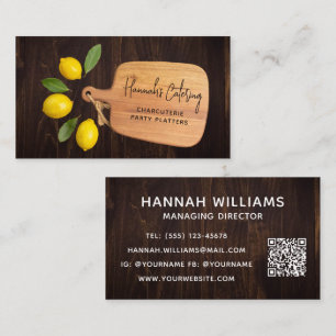 Rustic Wood Cutting Board Citrus Cooking Script Business Card