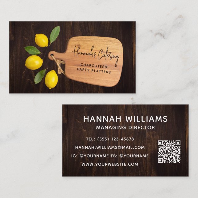 Rustic Wood Cutting Board Citrus Cooking Script Business Card (Front/Back)