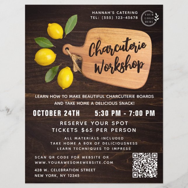 Rustic Wood Cutting Board Citrus Cooking Script Flyer (Front)