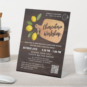 Rustic Wood Cutting Board Citrus Cooking Script Pedestal Sign