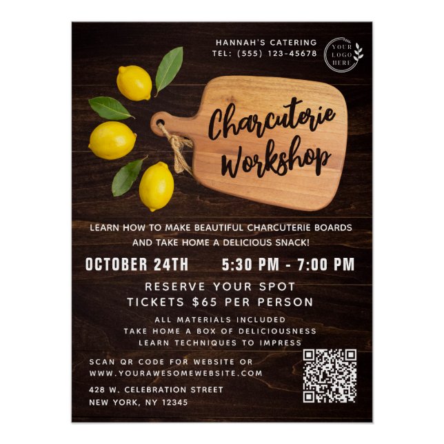 Rustic Wood Cutting Board Citrus Cooking Script  Poster (Front)