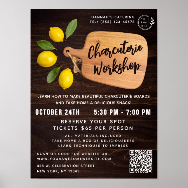 Rustic Wood Cutting Board Citrus Cooking Script  Poster (Front)