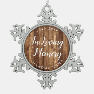 Rustic Wood Dated Personalised Memorial Snowflake Pewter Christmas Ornament