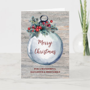 Rustic Wood Daughter & Family Merry Christmas Card