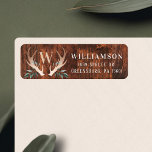 Rustic Wood Deer Antler & Greenery Family Monogram<br><div class="desc">Celebrate the magical and festive holiday season with our custom holiday label designs. Our modern holiday design features dark brown woodgrain texture background with faux metal deer antlers and sage green leaves monogram crest design. Personalise with last name, initial and year. All illustrations contained in this festive rustic woodgrain greenery...</div>