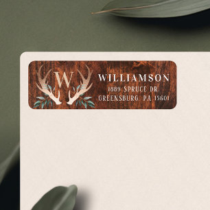 Rustic Wood Deer Antler & Greenery Family Monogram