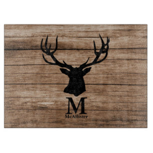 Rustic wood Deer elk buck monogram custom  Cutting Cutting Board