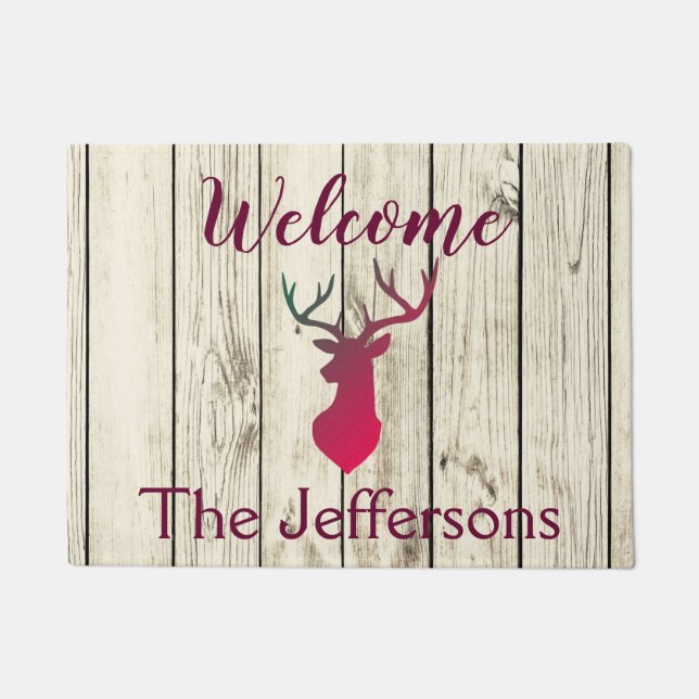 Rustic Wood Deer head Doormat (Front)