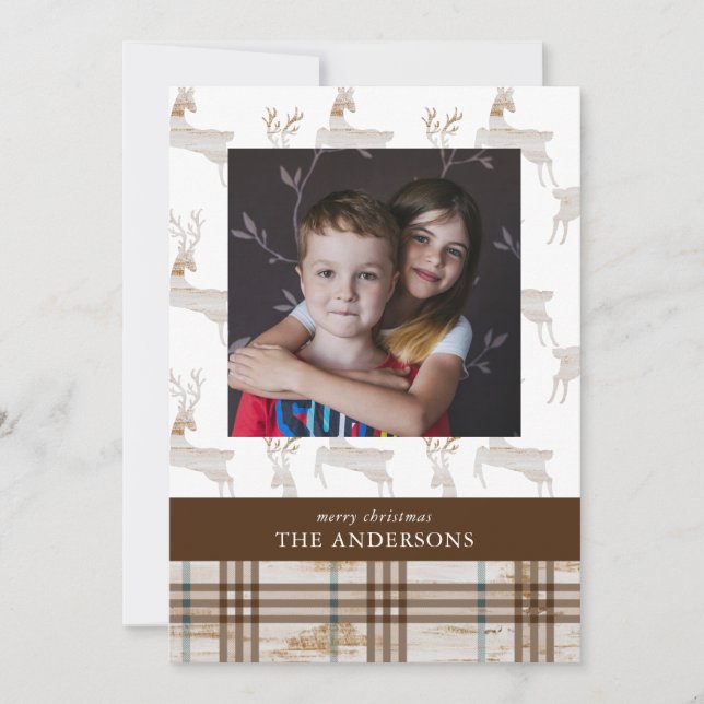 Rustic Wood Deer Holiday Card (Front)