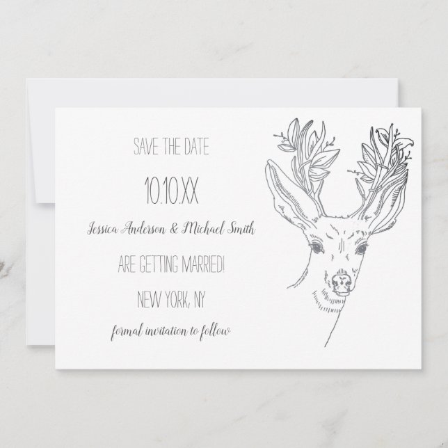 Rustic Wood Deer Save The Date (Front)