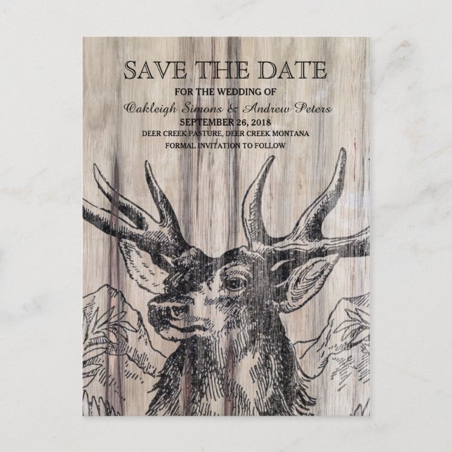 Rustic Wood | Deer Save the Date Postcard (Front)