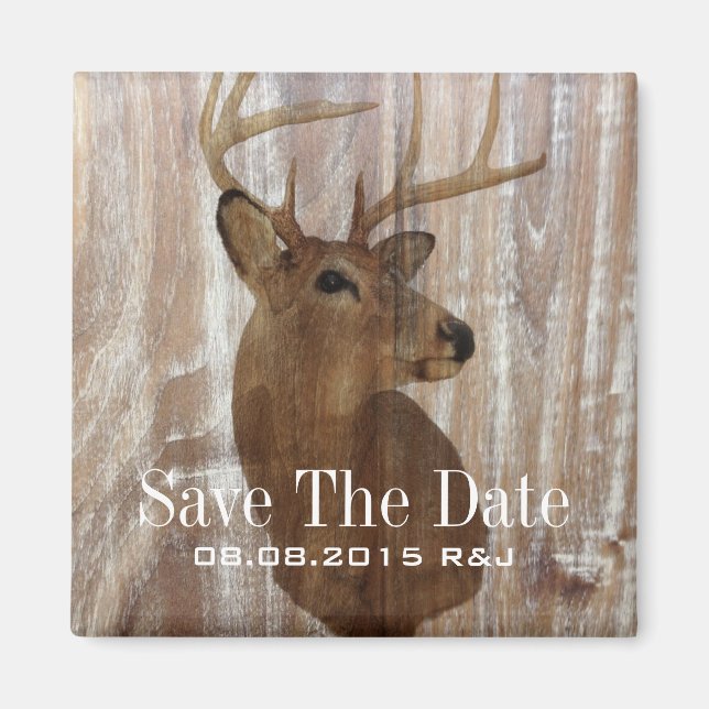rustic wood deer wedding save the date magnet (Front)