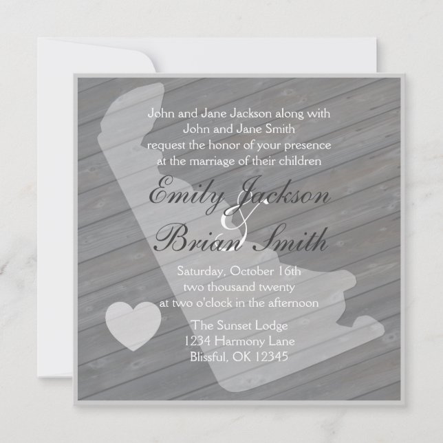 Rustic wood Delaware grey wedding invitations (Front)