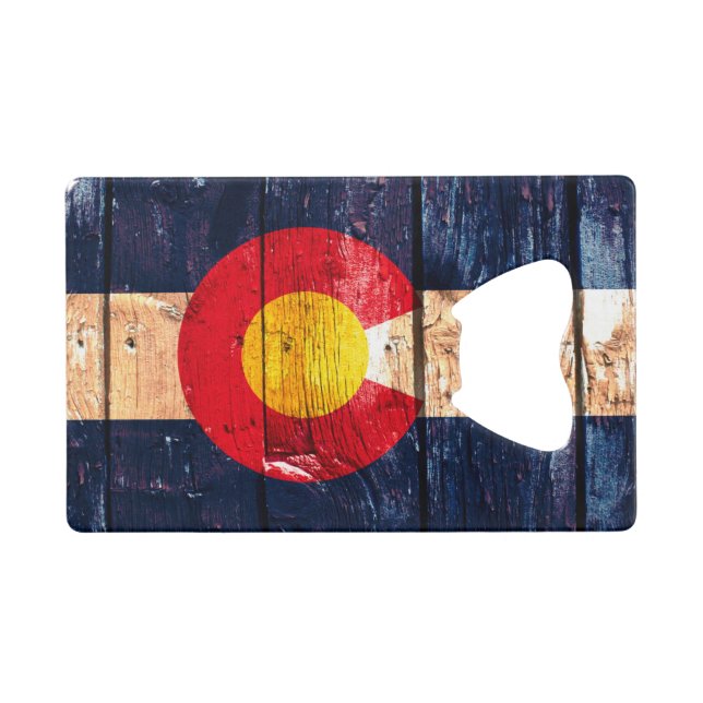 Rustic wood Denver Colorado flag card bottle open (Front (Horizontal))