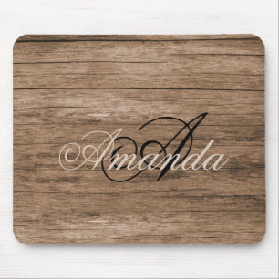 Rustic Wood Designed Monogrammed Mouse Pad