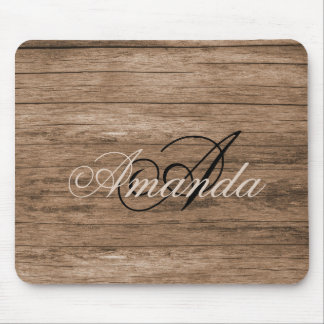 Rustic Wood Designed Monogrammed Mouse Pad