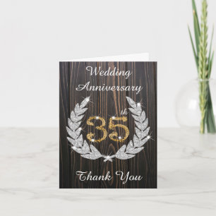 Rustic Wood Diamond Laurel 35th Anniversary Thank You Card
