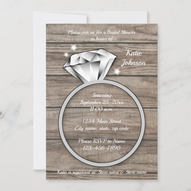 Rustic Wood Diamond Ring Bridal Shower Invitation (Front)