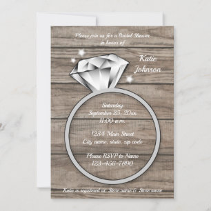 Rustic Wood Diamond Ring Bridal Shower Invitation