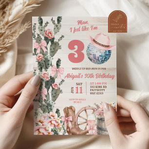 Rustic Wood disco cowgirl adult birthday Invitation