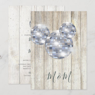 Rustic Wood Disco Silver Chic Wedding Invitation