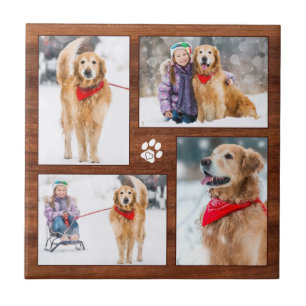Rustic Wood Dog Lover Photo Collage Tile
