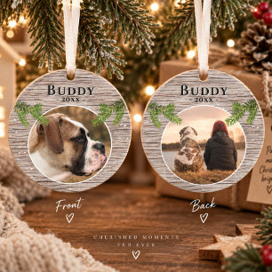 Rustic Wood Dog Pet 2 Photos Christmas Ornament