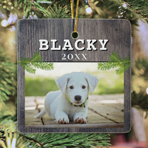 Rustic Wood Dog Pet Photo Christmas Keepsake Ceram Ceramic Ornament