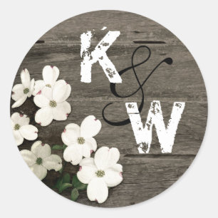 Rustic Wood & Dogwood Blooms Monogram Sticker
