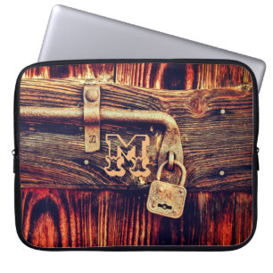 Rustic Wood door brass lock brown woodgrain Laptop Sleeve