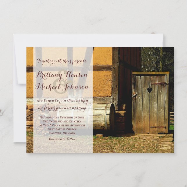 Rustic Wood Door Heart Country Wedding Invitation (Front)
