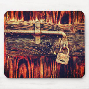 Rustic wood door with antique brass lock brown mouse mat