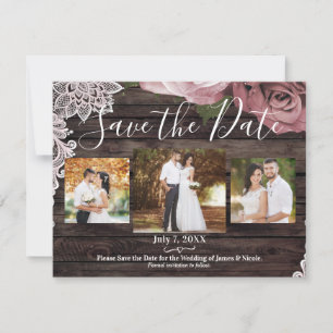 Rustic Wood Dusty Pink Roses Photo Save the Date