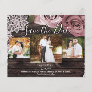 Rustic Wood Dusty Pink Roses Photo Save the Date