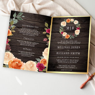 Rustic Wood Earthy Floral Wreath QR Code Wedding Invitation