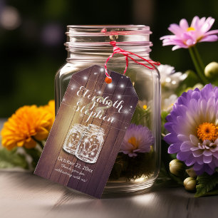 Rustic Wood Elegant Mason Jar String Light Wedding Gift Tags