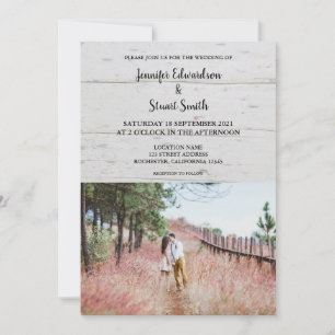 Rustic wood elegant photo country wedding invitation